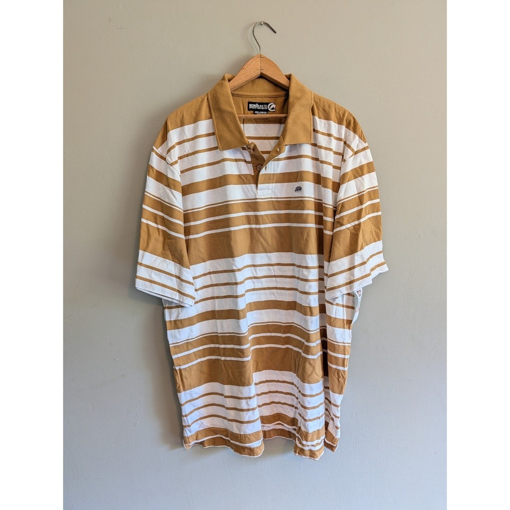 NWT Ecko Unltd Striped Polo Shirt 3XL Y2K Camel White Rhino Logo Skater Preppy